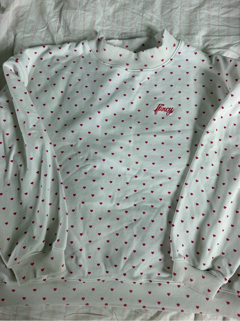 Fancy Mockneck with Red Heart Print